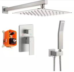 waterpar 1-Spray 10 in. Dual Shower Head Wall Mounted Fixed and Handheld Shower Head 2.5 GPM in Brushed Nickel