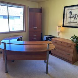 5-Piece Office Furniture Set – Modern Wood Finish (Desk, Chair, Storage Cabinets)