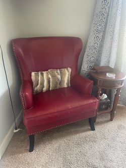 Red Leather Wingback Accent Chair