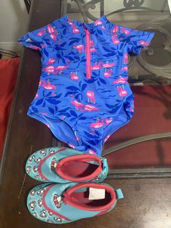 Bathing Suit And Water Shoes Size 6/7 Shoes Size 7/8