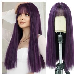 Synthetic Dark purple Wig with Bangs