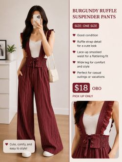 Burgundy ruffle suspender jumpsuit