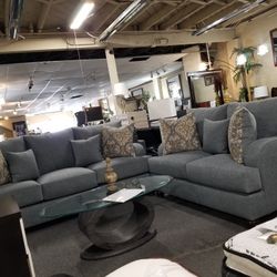Brand New Blue Gray Linen Sofa + Loveseat 2PCs Se