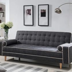 GRAY LINEN FUTON SOFA ADJUSTABLE BED - SILLON CAMA
