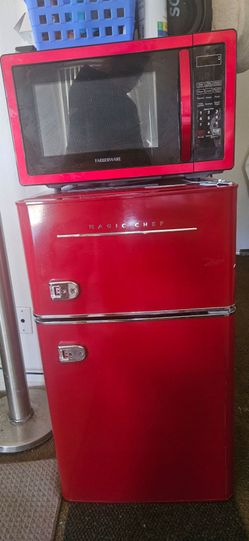 Title: Red Retro Mini Fridge + Microwave Set - Works Great!