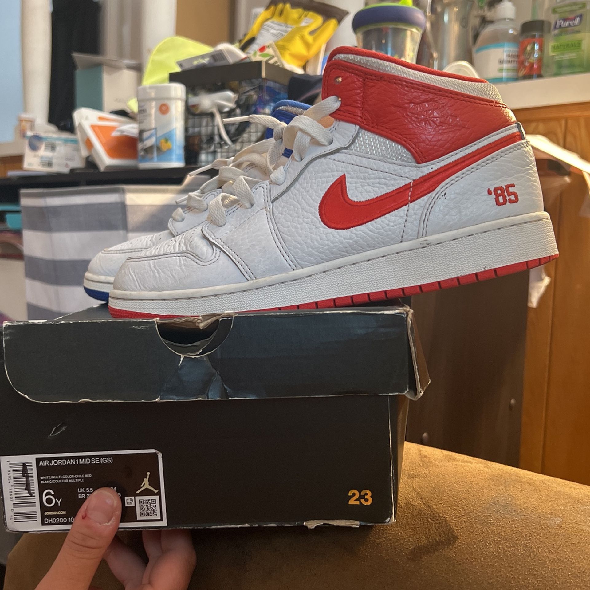 Nike Air Jordan 1 Mid SE GS "85" DH0200-100 Blue White Red