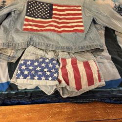 American Flag Jean Jacket And Shorts