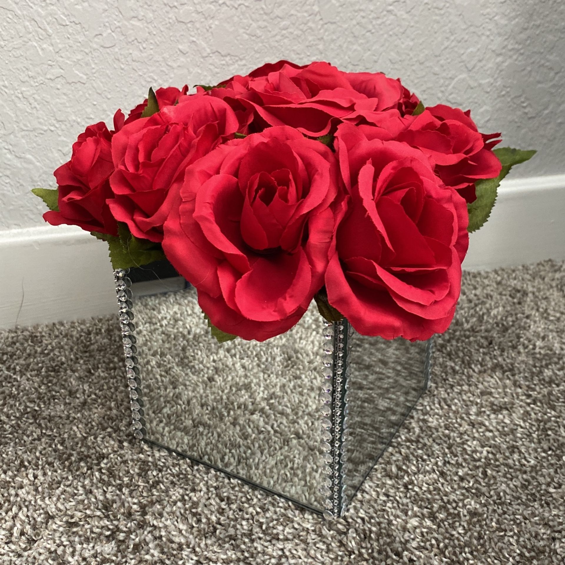 Flower Red Rose Mirror Vase Home Decor 