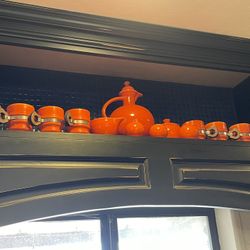 Orange Asian Tea Set Antique 