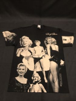 Marilyn Monroe- vintage 1998 collage graphics on black shirt (L)