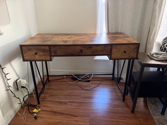 Industrial Wood and Metal Desk with Drawers