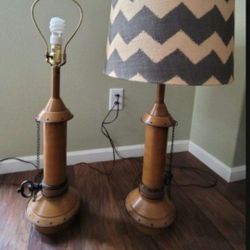 Brown Metal Table Lamps 32.5" Tall In Nautical Industrial Design Vintage Home Decor.