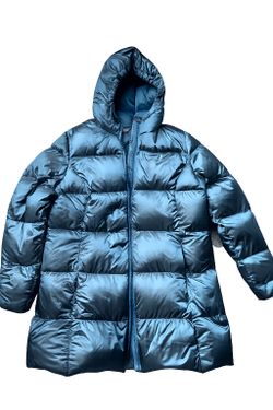 Eddie Bauer Luna Peak Women's Down Parka Coat XXL Blue Hooded Quilted Zip