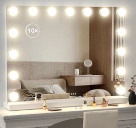 Makeup Mirror with 15 Dimmable LED Bulbs, 3 Color Lighting Modes, USB. Design 24x18 Inch, White (3(contact info removed)K).
