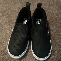 Leather Black Slip On Vans Shoes