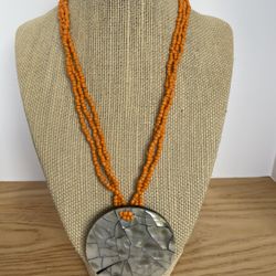 Beautiful  Seed Beads  Necklace  With  Mother Of Pearl  Pendant 