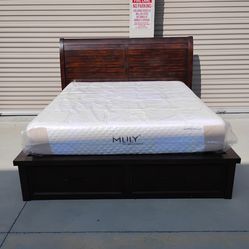 Cal King bed frame with mattress