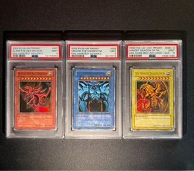 2003 Yu-Gi-Oh! Slifer The Sky Dragon, Obelisk the Tormentor, & Wing Dragon of ra Holo Gameboy advancePSA 9