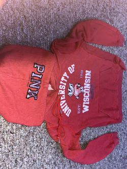 Vintage y2k Pink Victoria’s Secret university’s of Wisconsin red hoodie 