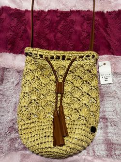 Crochet straw Drawstring Bucket shoulder bag
