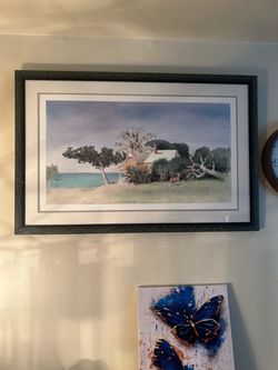 Framed Coastal Cottage Watercolor Print