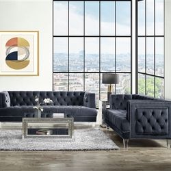 Modern Black Tufted Sofa 