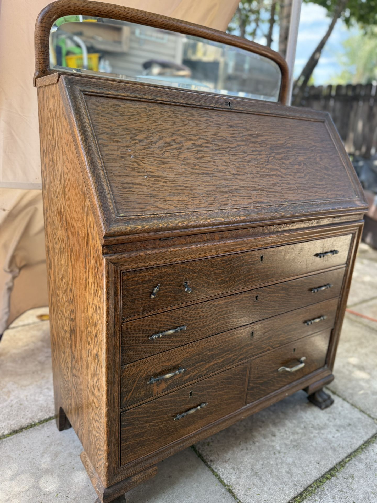 🪑 Antique1906 Secretary Desk w/ Mirror – Solid Oak – $150 OBO