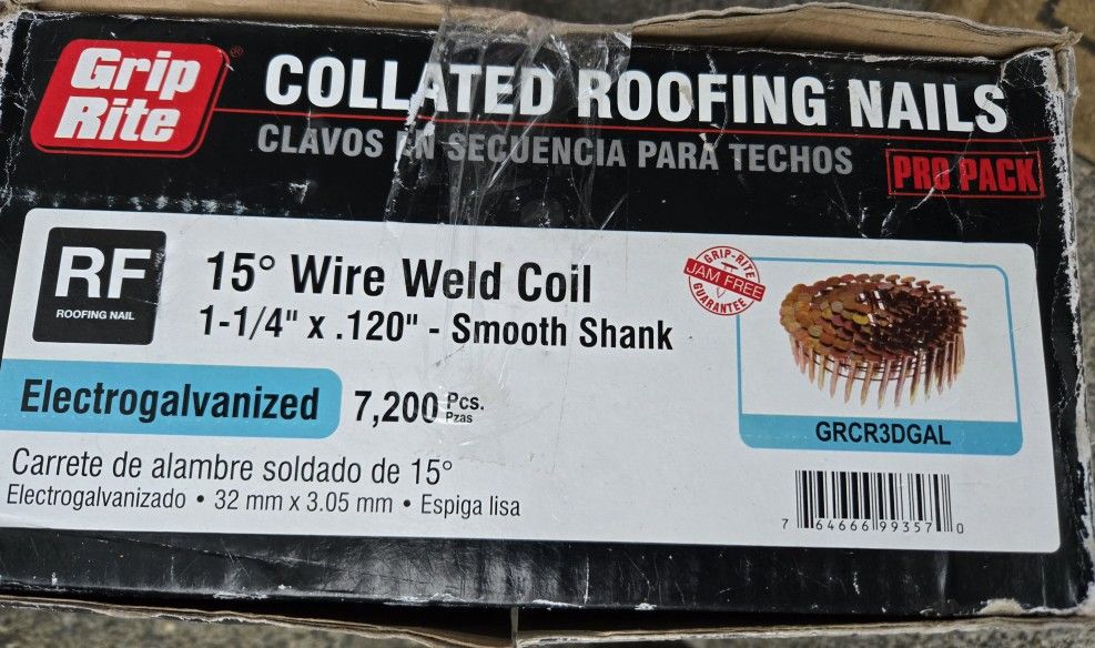 Roofing Nails - NEW Grip Rite 1 1/4 Inch 15 Degree