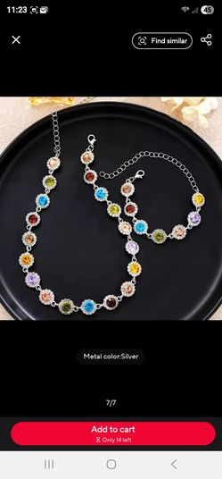 Silver multi color flower necklace,  bracelet set