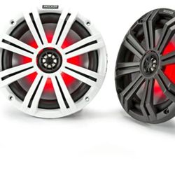 KICKER KM8 8-Inch (200mm) Marine Coaxial Speakers with 1-Inch (25mm) Tweeters, LED, 4-Ohm,Charcoal and White Grilles