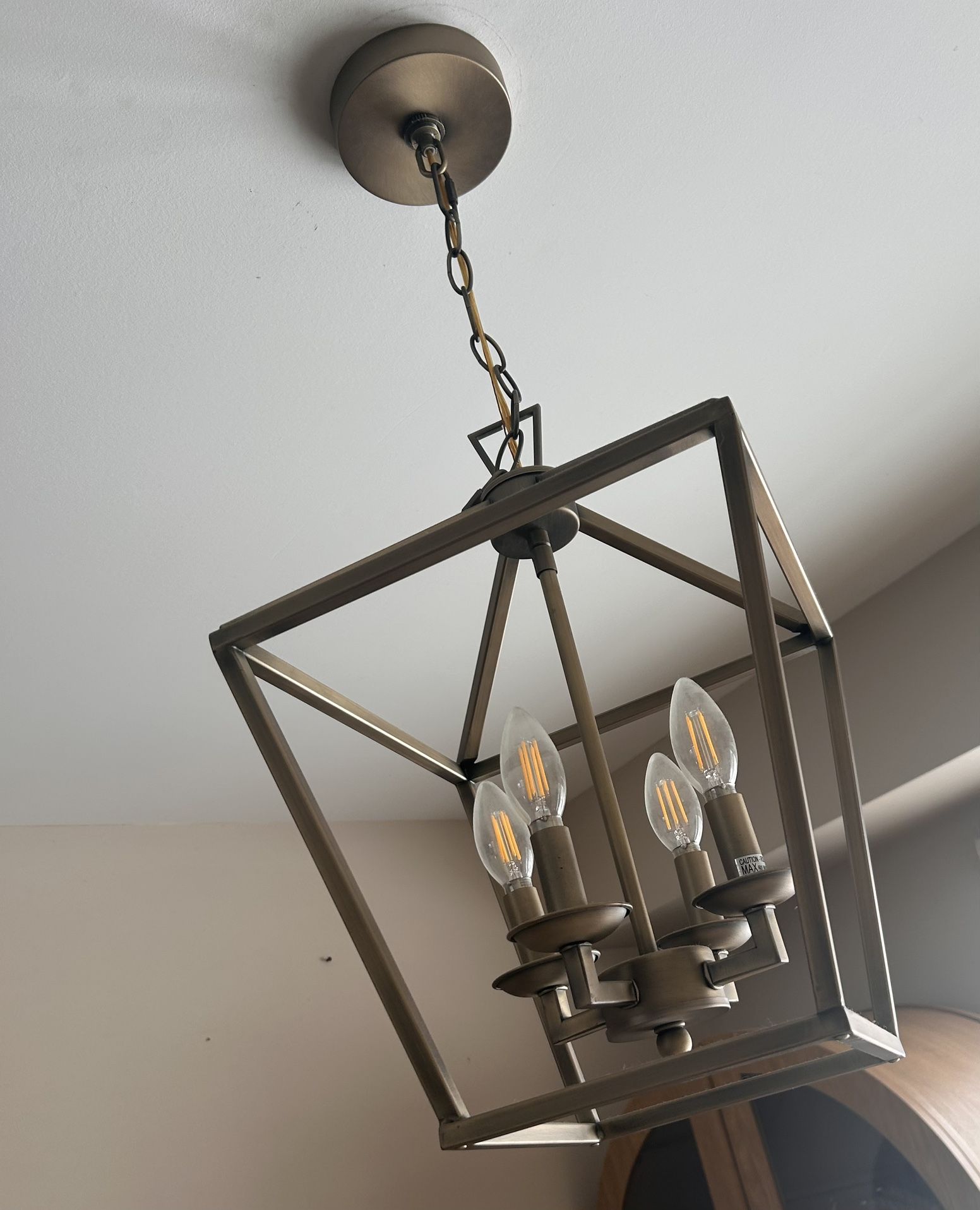 hykolity 4-Light Chandelier Ceiling Light Fixture, Metal Lantern Pendant Lighting W/ Soft Gold Finish, forhallway, Entryway and Dinning Room, 18 inchh