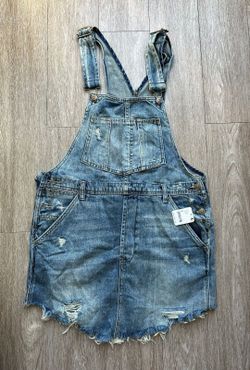 Free People Women's Light Wash Denim Overall Mini Dress