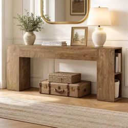 RY0502 Extra Long Console Table, 79-Inch Entryway Table with 2 Drawers and Side Storage Shelves, Farmhouse Behind Couch Table for Entrance, Hallway, F