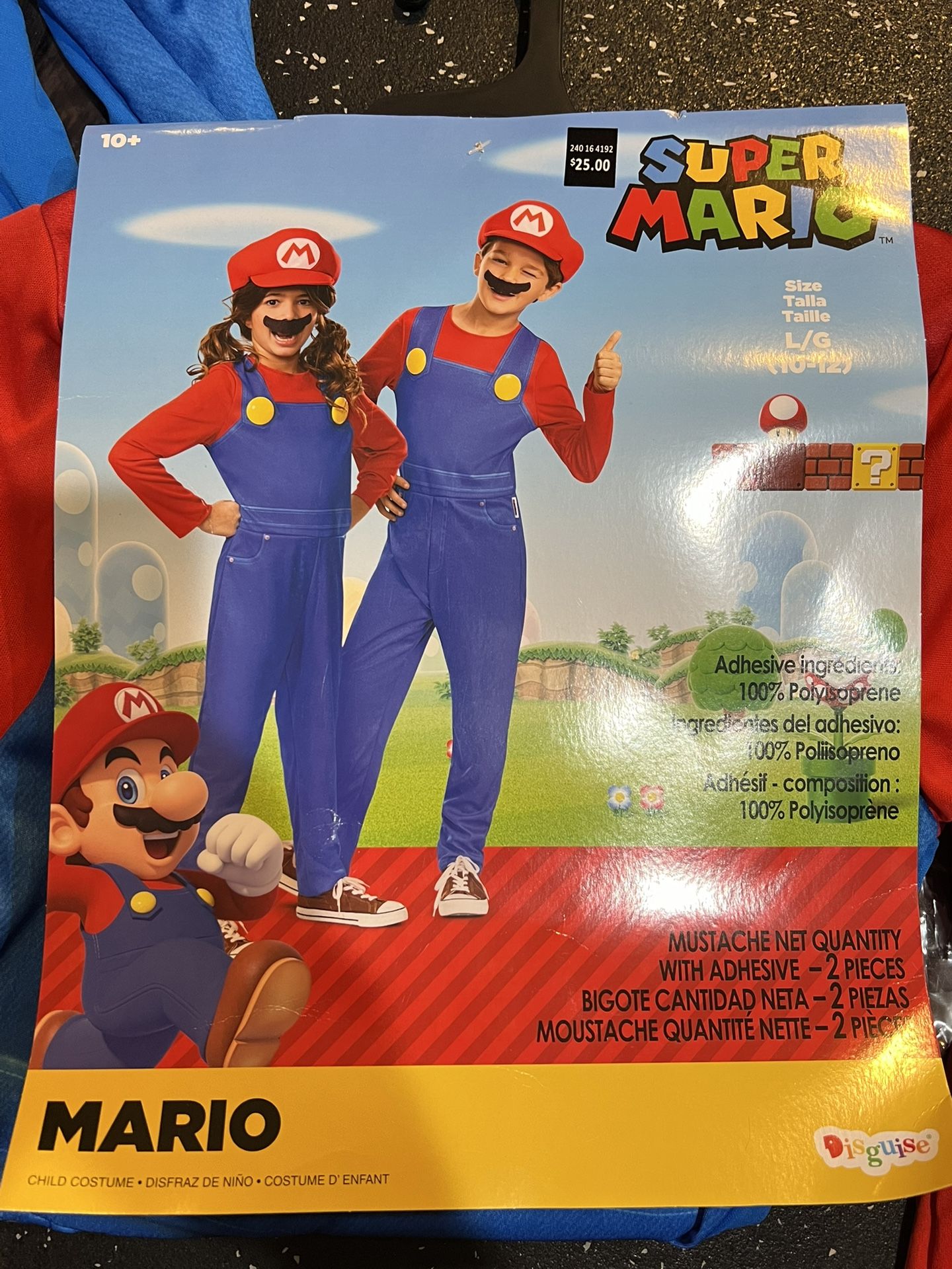 Super Mario Bros Costume Youth Large 10-12 Halloween Jumpsuit Hat mustache new