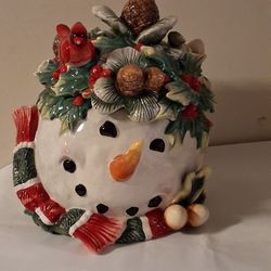 Snowman Cookie Jar Porcelain 