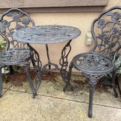 3 Pc Cast Iron Bistro Set - Table and 2 Chairs