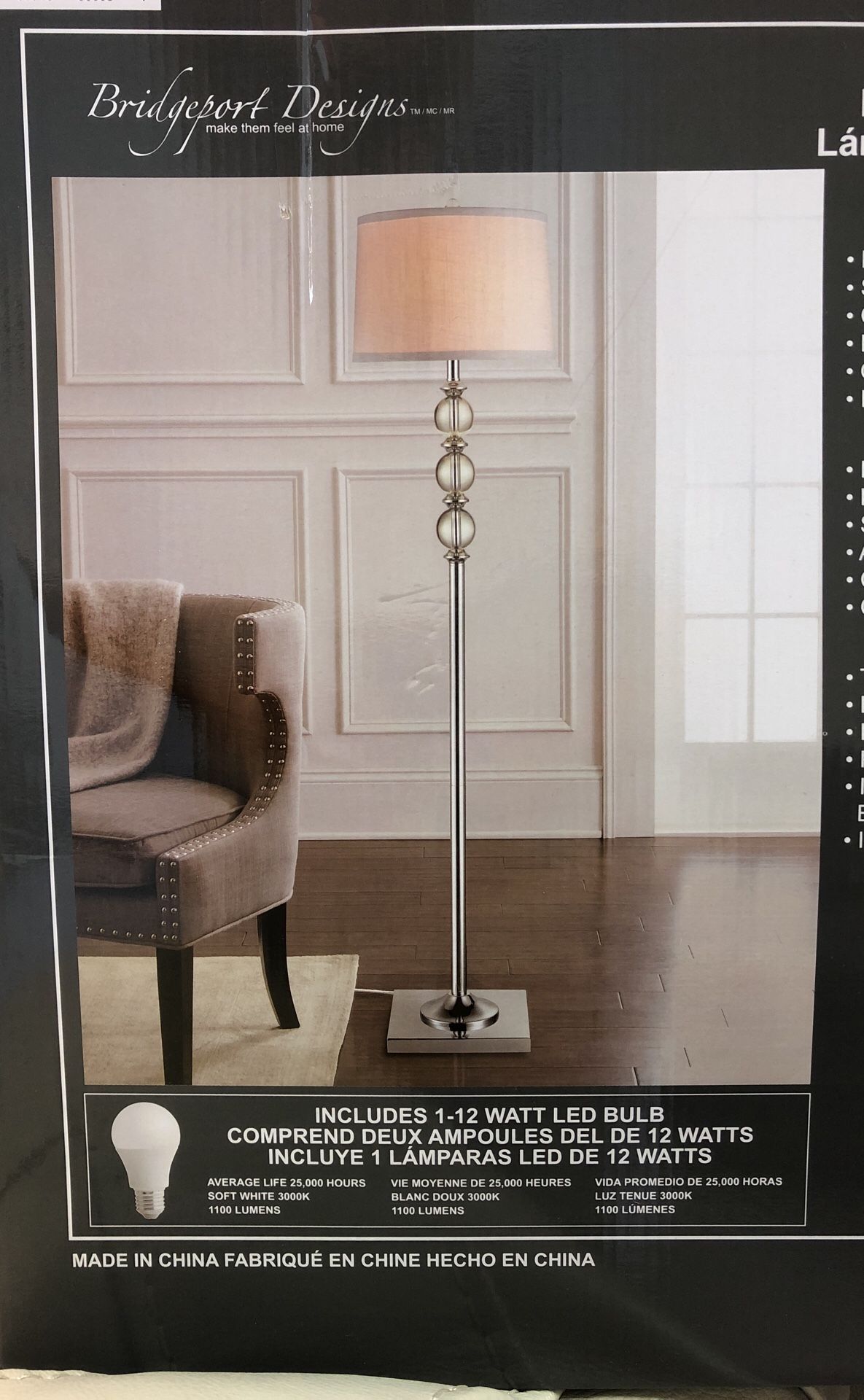 Bridgeport designs. Crystal floor lamp from Costco.