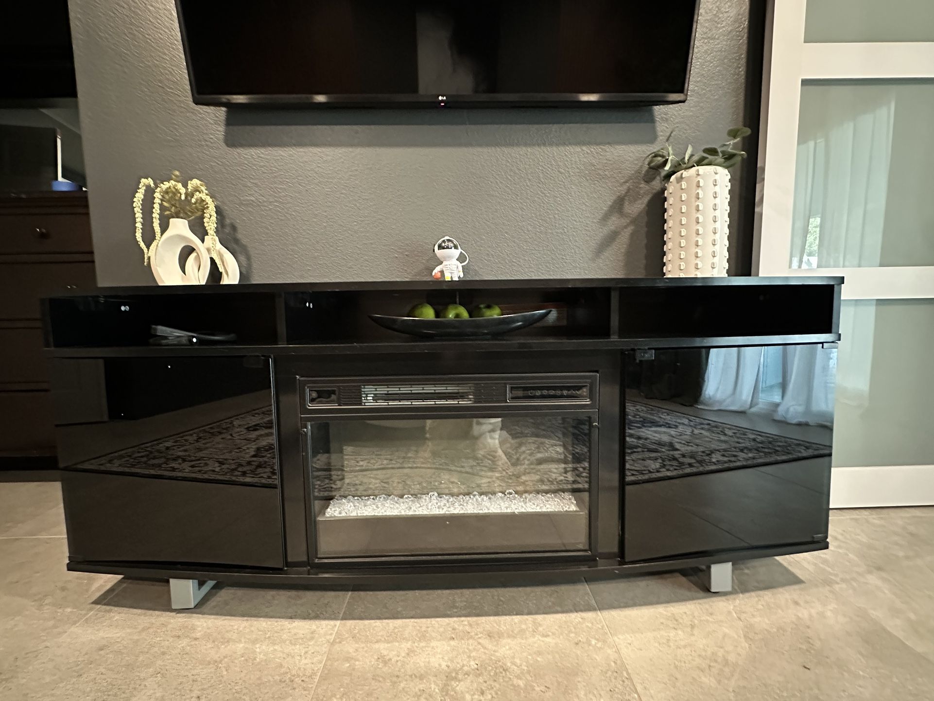 Black Remote Control Fireplace TV Console 72inch