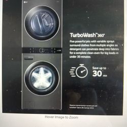 Washtower Stacked Smart Laundry Center 4.5 Cu Ft Front Load Washer & 7.4 Cu Ft Gas Dryer In Black Steel