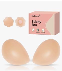 Sticky Bra Push up, Invisible Strapless Adhesive Bra silicone sticky bra with backless cups, secure stick-on hold, front clasp design, smooth no show 