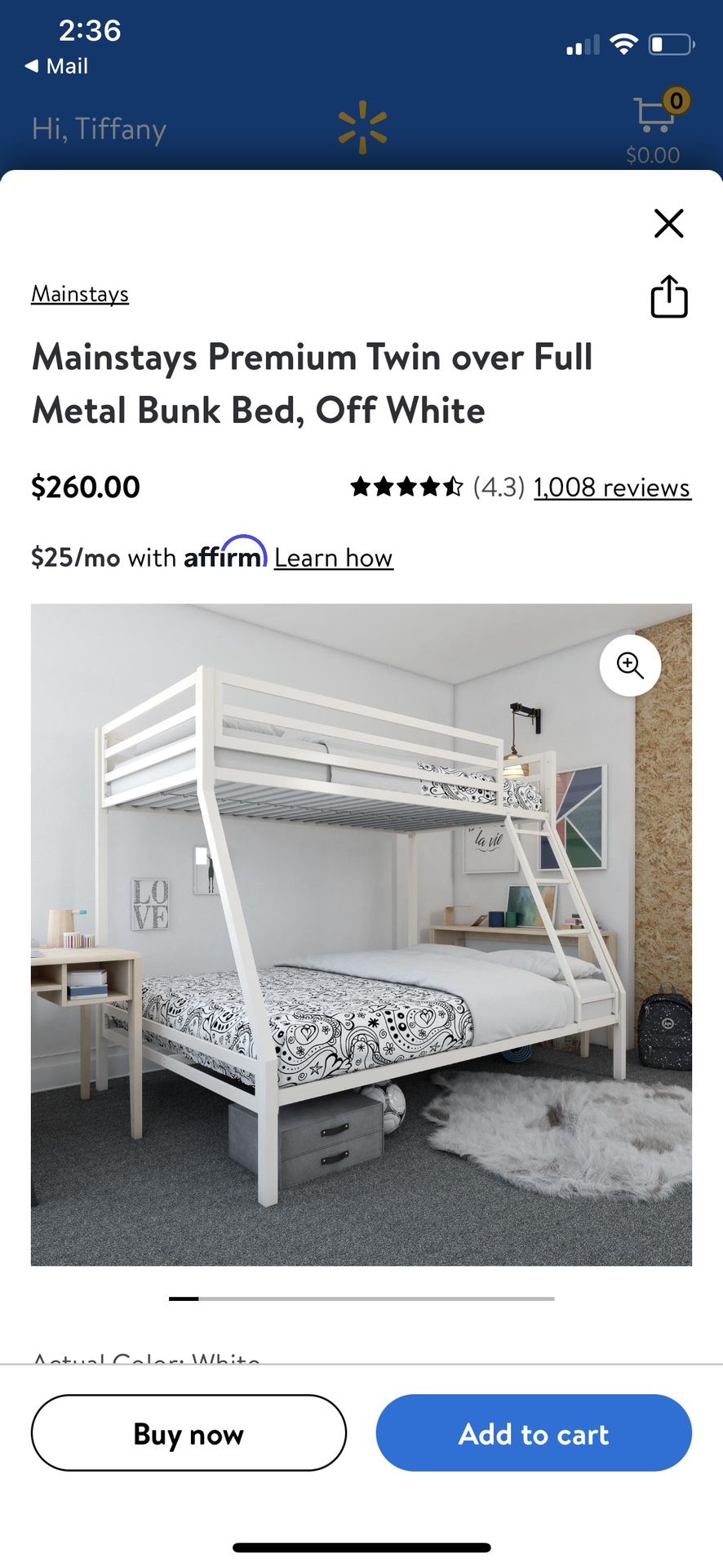 Mainstays Bunk bed twin Over Full