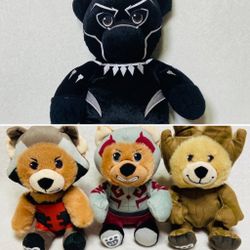 Build a Bear Smallfry Marvel  Bears Drax Groot Rocket Raccoon + Black Panther