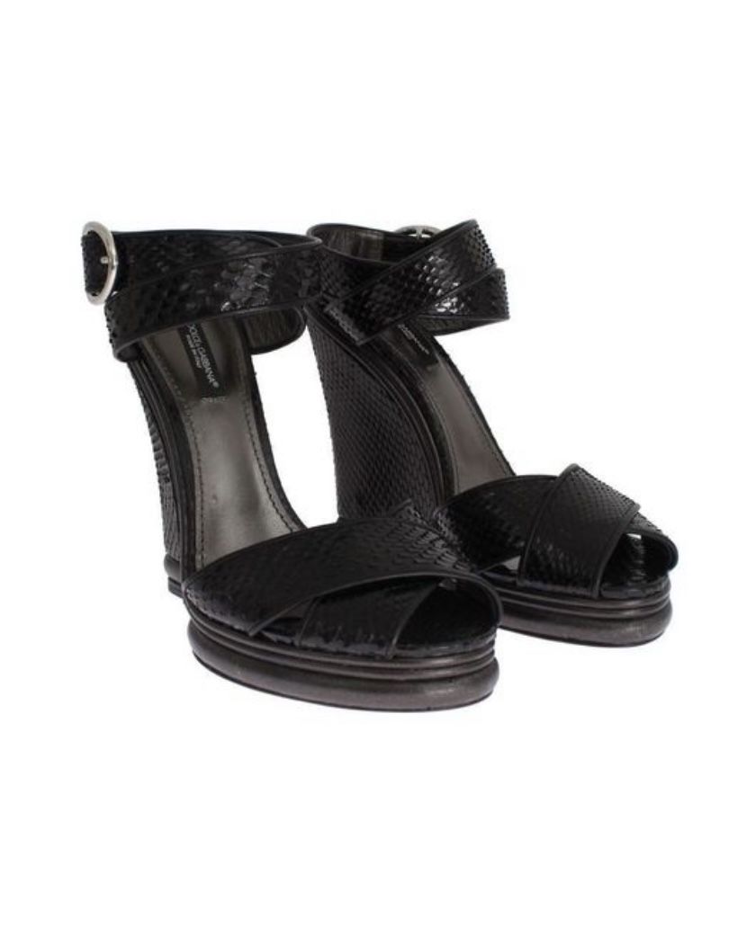 DOLCE & GABBANA Black Python Snakeskin Platform Wedges 