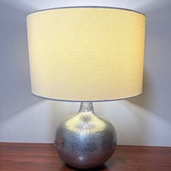 Modern Crate & Barrel Silver Hammered Metallic Teardrop Globe Table Lamp