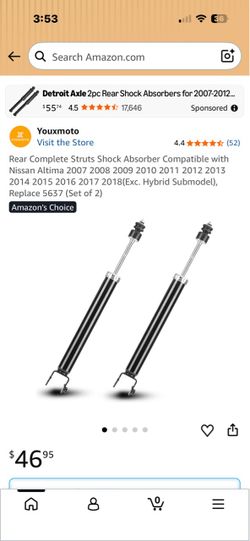 Rear shock absorbers for Nissan Altima 2007-2018