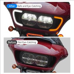 LED Headlight Vent Turn Signal for Harley Road Glide 2015-2024
Smoked Lens,LED Fairing Vent Accent Light,Plug and Play,Waterproof,for Harley Road Glid