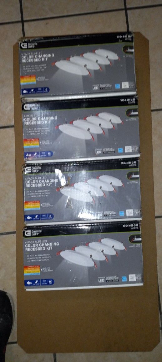 Commercial  Electric Lot Of 4 Boxes  Of 4 In  Color Changing Recessed Kits 1004 655 265