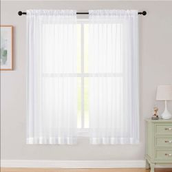 White Sheer Curtains 63 Inch Length 2 Panels Set for Living Room Bedroom, Airy Soft Light Filtering Sheer Dining Room Curtains, Modern Rod Pocket Drap