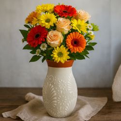 Talavera Flower Vase | White & Brown Tim