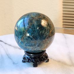 0.8 Lb (367g) Sparkle Blue Apatite Sphere Quart Crystal 